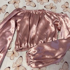 Off shoulder pink reflective crop top